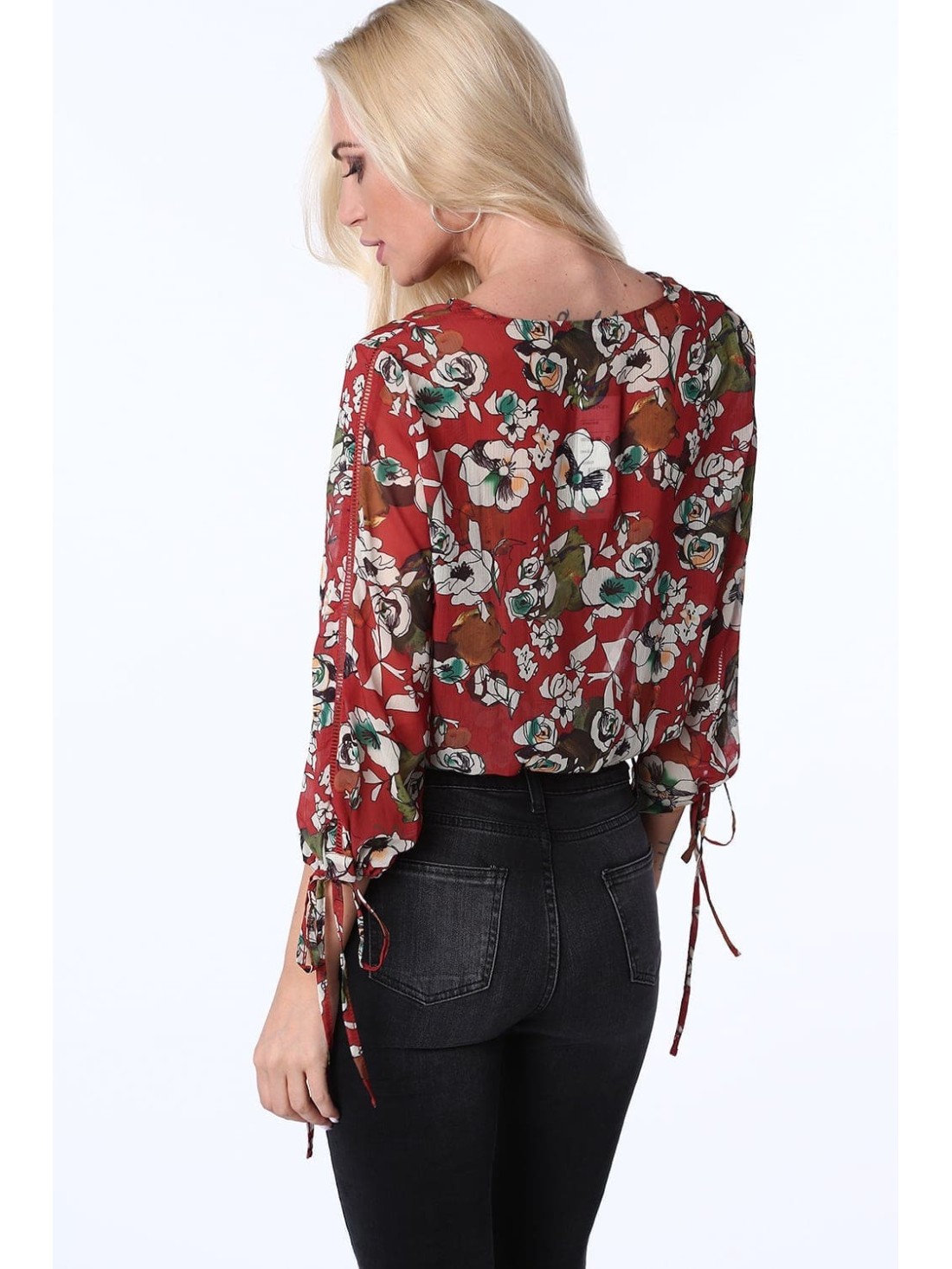 Red thin blouse with flowers MP28546 - Online store - Boutique